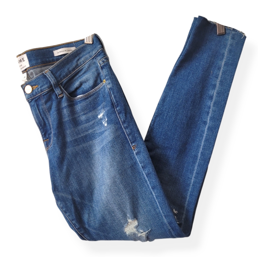 FRAME Denim Jewel Distressed Mid Rise Skinny Jeans Size 28 USA Made